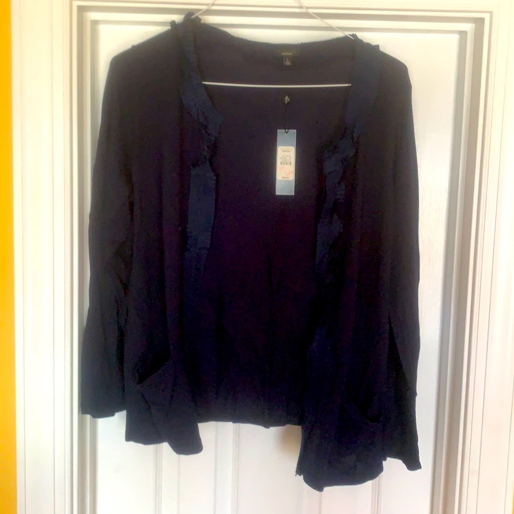 Talbots navy L ruffled cardigan